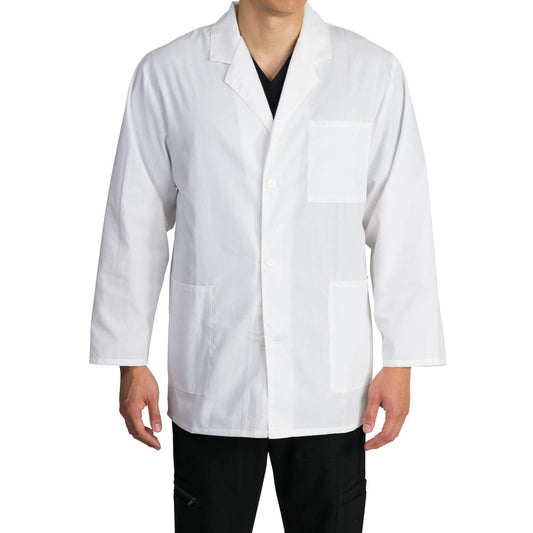 Medgear Men's White Lab Coat 33", Long Sleeve with 3 Pockets