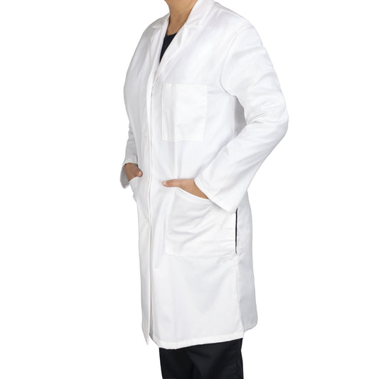 Medgear White Lab Coat 39" for Women, Long Sleeve, 5 Pocket & Back Belt