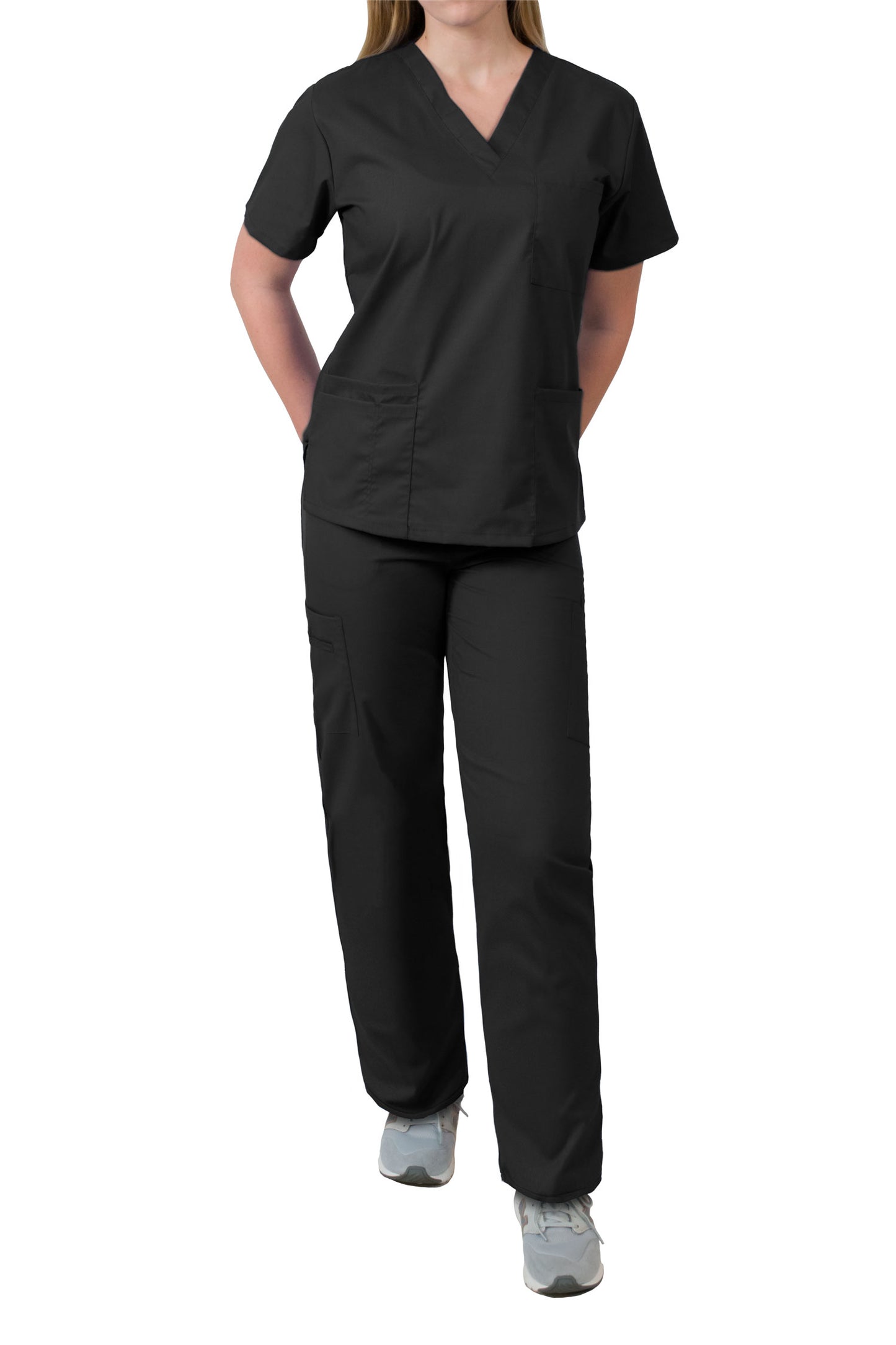 MedGear Womens Scrubs Set Medical Uniform - 4 Pocket Top & Multi-pocket Pants