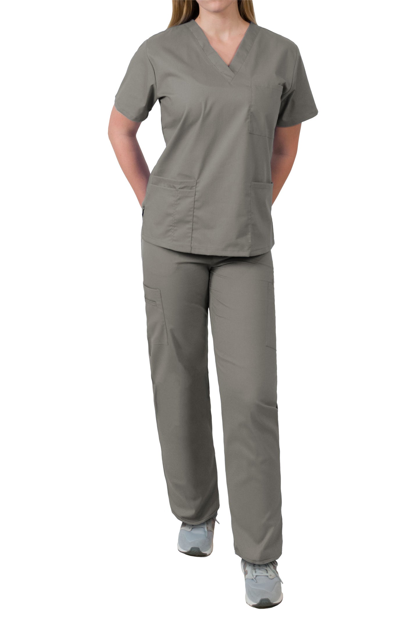 MedGear Womens Scrubs Set Medical Uniform - 4 Pocket Top & Multi-pocket Pants