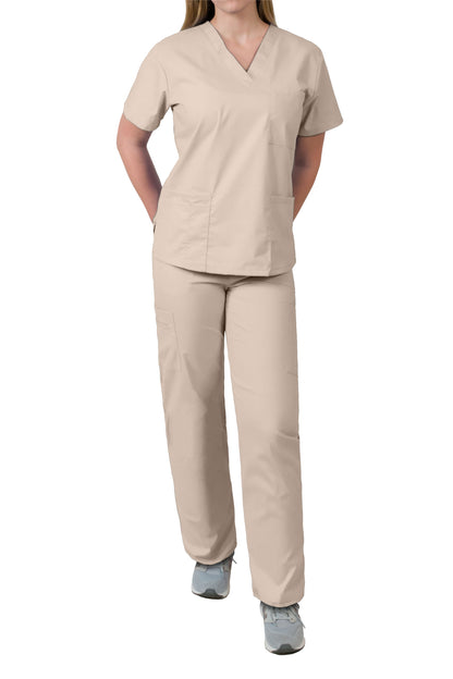 MedGear Womens Scrubs Set Medical Uniform - 4 Pocket Top & Multi-pocket Pants