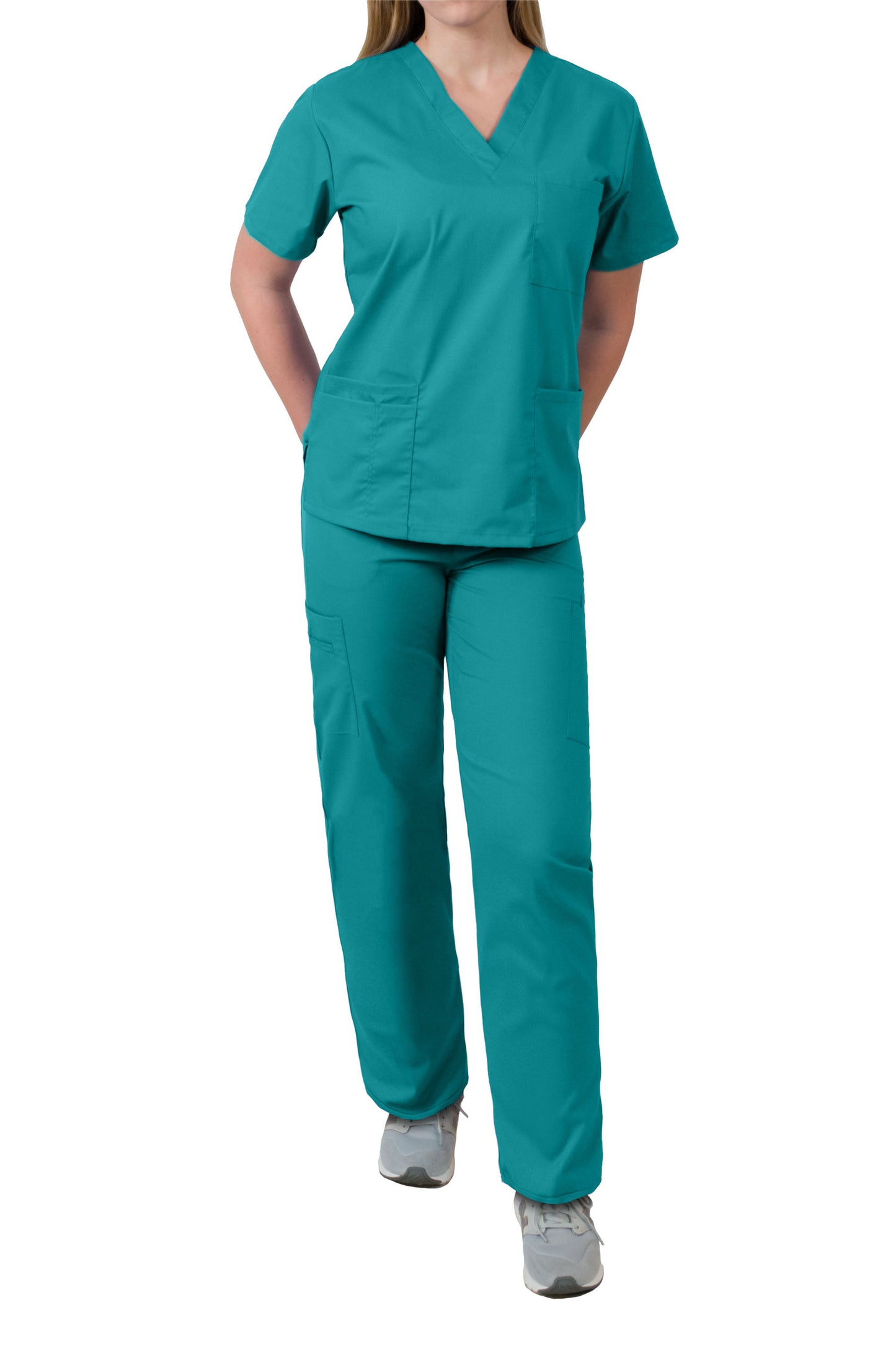 MedGear Womens Scrubs Set Medical Uniform - 4 Pocket Top & Multi-pocket Pants