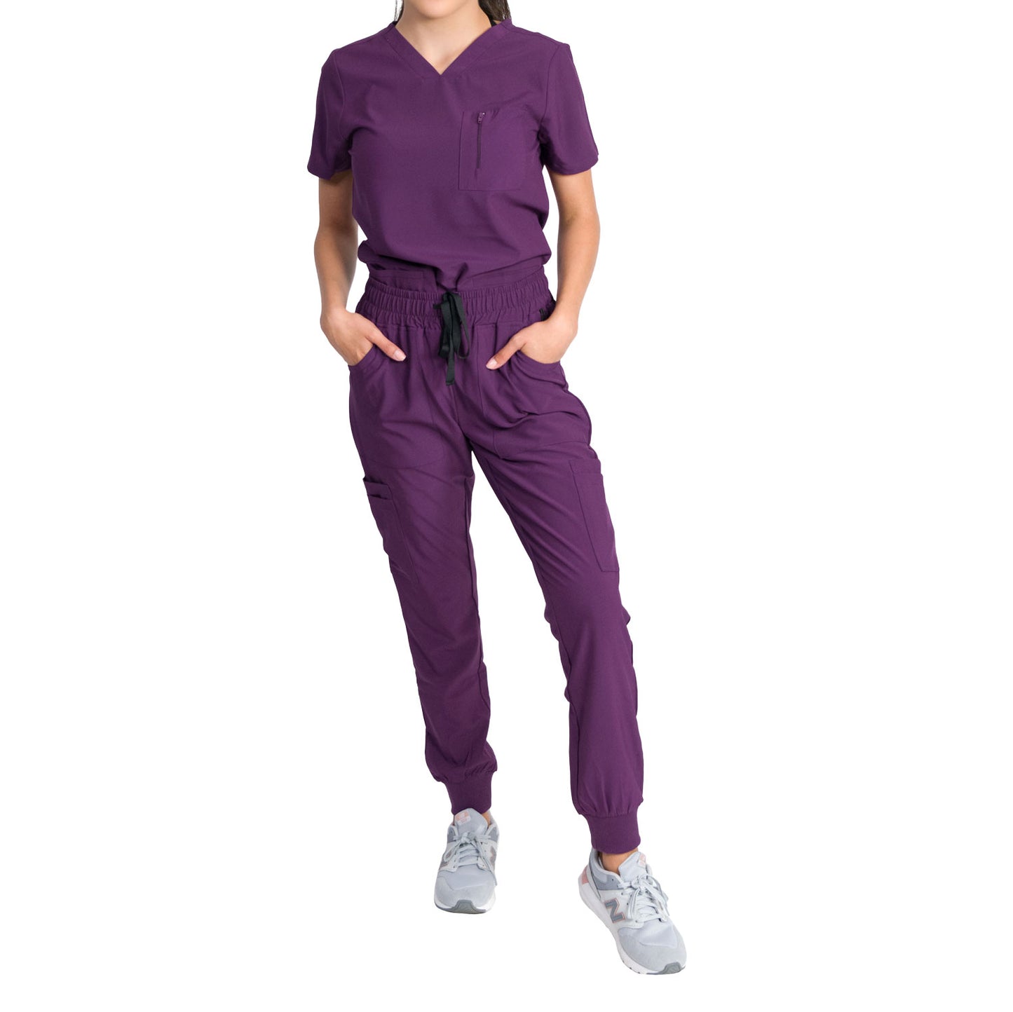 Medgear Fleur Women's Stretch Scrub Set with Zip Chest Pocket Top and Knit Rib Cuffs Jogger Pants