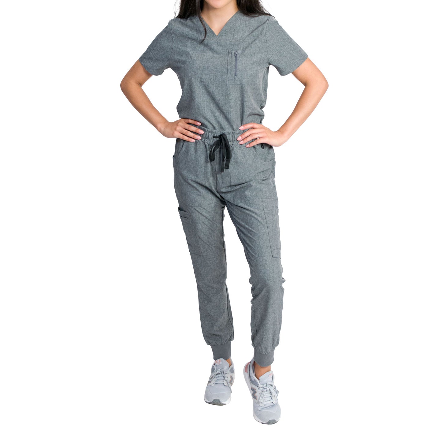 Medgear Fleur Women's Stretch Scrub Set with Zip Chest Pocket Top and Knit Rib Cuffs Jogger Pants