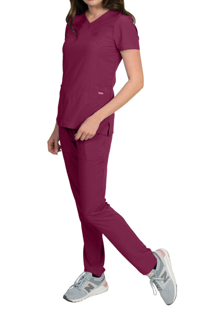 Medgear Celeste Women's Stretch Scrubs Set Cross Over Neckline Top and Slim Leg Pants