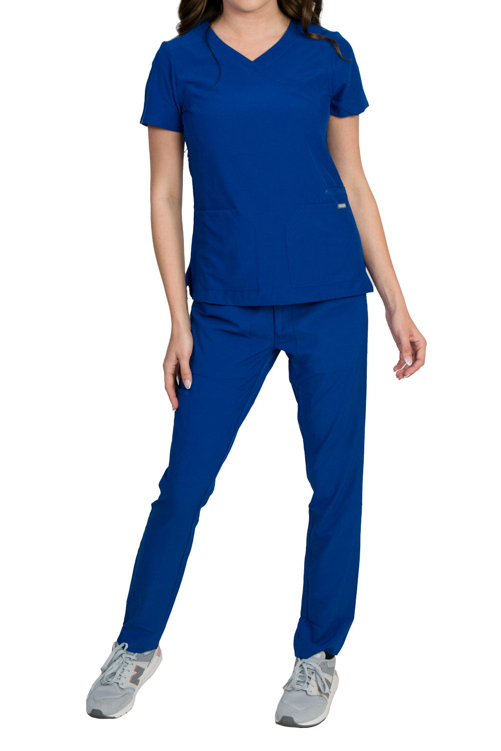 Medgear Celeste Women's Stretch Scrubs Set Cross Over Neckline Top and Slim Leg Pants