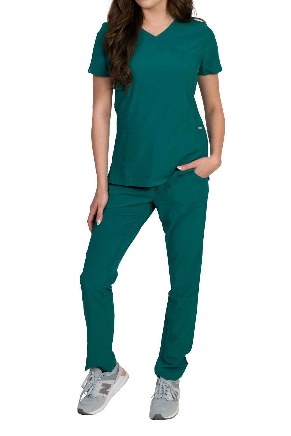 Medgear Celeste Women's Stretch Scrubs Set Cross Over Neckline Top and Slim Leg Pants