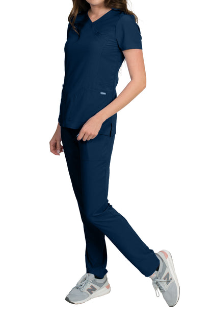 Medgear Celeste Women's Stretch Scrubs Set Cross Over Neckline Top and Slim Leg Pants