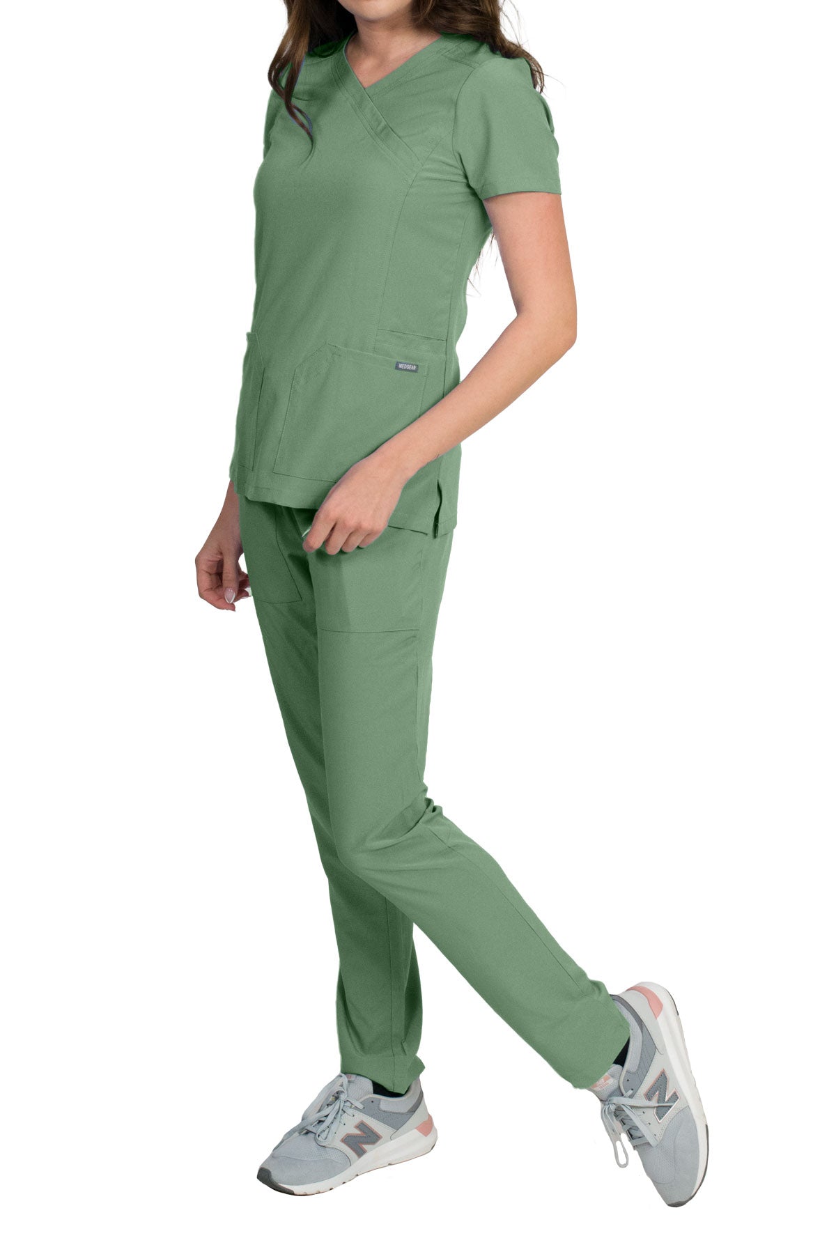 Medgear Celeste Women's Stretch Scrubs Set Cross Over Neckline Top and Slim Leg Pants