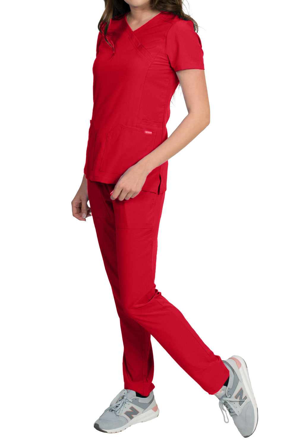 Medgear Celeste Women's Stretch Scrubs Set Cross Over Neckline Top and Slim Leg Pants