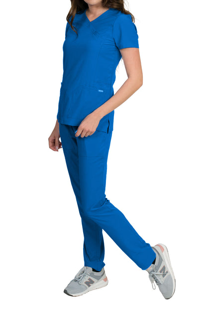 Medgear Celeste Women's Stretch Scrubs Set Cross Over Neckline Top and Slim Leg Pants