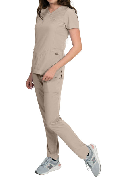 Medgear Celeste Women's Stretch Scrubs Set Cross Over Neckline Top and Slim Leg Pants